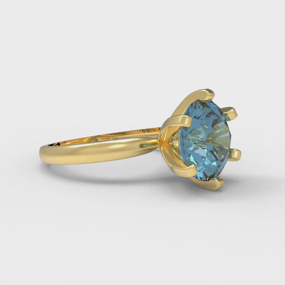 3 cttw Natural Swiss Blue Topaz Solitaire  Engagement Ring - Solid Gold (Round Cut,9mm)