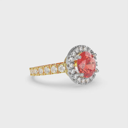 1.86 cttw Zirconia Simulated Red Diamond Hidden Halo Engagement Ring - Solid White/Yellow Gold (VVS1, Round Cut,7.5mm)