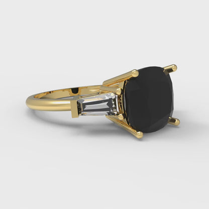 3 cttw Natural Onyx Three-Stone Engagement Ring - Solid Gold (Cushion Cut,8.0mm)