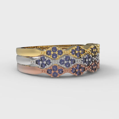 0.3 cttw Simulated Blue Sapphire Round Cut White/Rose/Yellow Gold Eternity Wedding Band