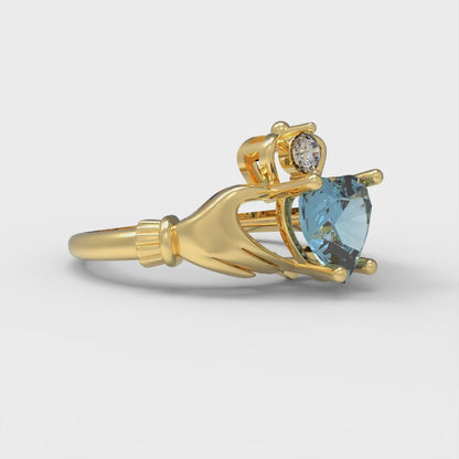 1.06 cttw Natural Aquamarine Celtic Claddagh Engagement Ring - Solid Gold (Heart Cut,6.5mm)