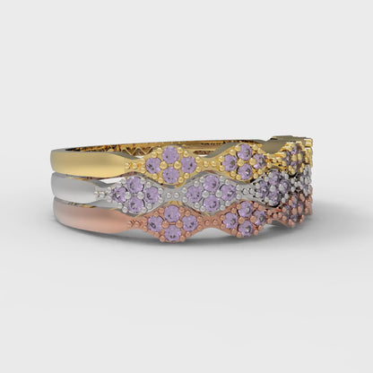 0.3 cttw Simulated Alexandrite Round Cut White/Rose/Yellow Gold Eternity Wedding Band