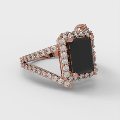 1.935 cttw Natural Onyx Solitaire with Zirconia Simulated Diamond Accents Engagement Ring - Solid Gold (Emerald Cut,7.5x5.5mm)