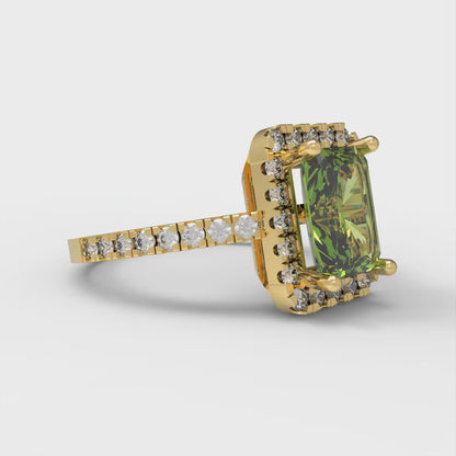 1.86 cttw Natural Peridot Hidden Halo Engagement Ring - Solid Gold (Emerald Cut,7.5x5.5mm)
