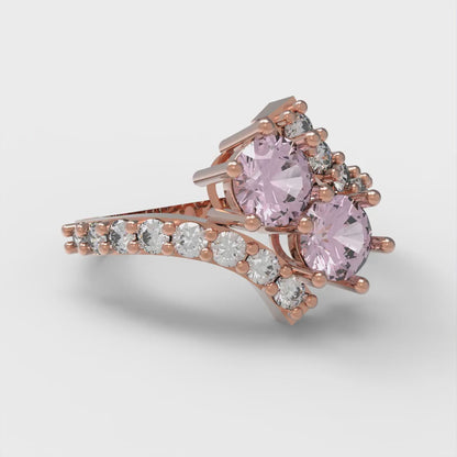 1.48 cttw Zirconia Simulated Pink Diamond Solitaire with Zirconia Simulated Diamond Accents Engagement Ring - Solid Gold (VVS1, Round Cut,5mm)