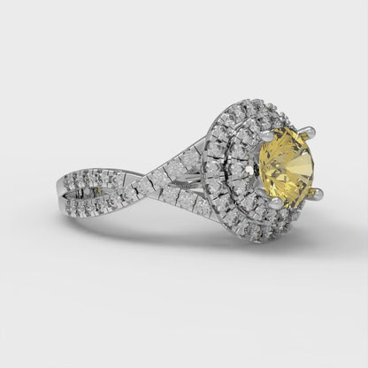 1.3125 cttw Natural Citrine Hidden Halo Engagement Ring - Solid Gold (Round Cut,6mm)