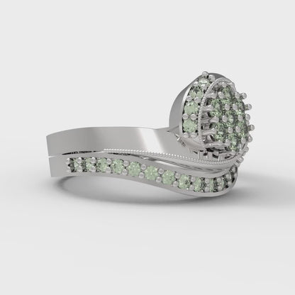 0.4 cttw Round Cut Simulated Green Diamond Bridal Set - Solid White Gold Engagement Ring & Wedding Band