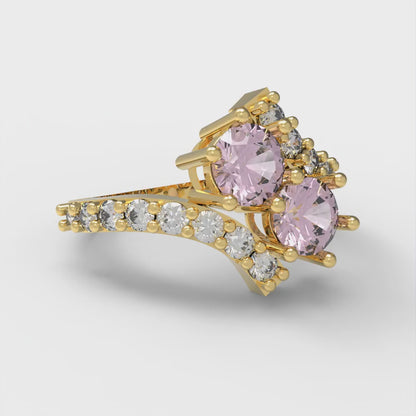 1.48 cttw Zirconia Simulated Pink Diamond Solitaire with Zirconia Simulated Diamond Accents Engagement Ring - Solid Gold (VVS1, Round Cut,5mm)