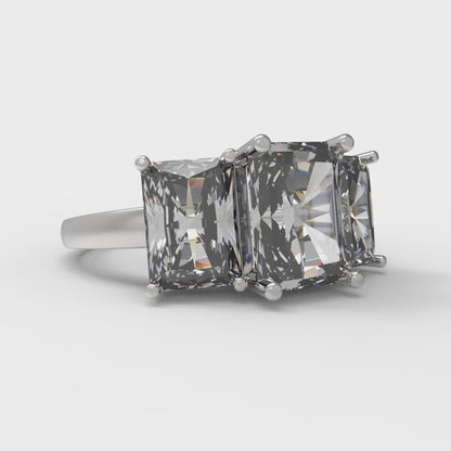 4 cttw Certified Moissanite Three-Stone Engagement Ring - Solid Gold (VVS1, D-F,Emerald Cut,8x6mm)