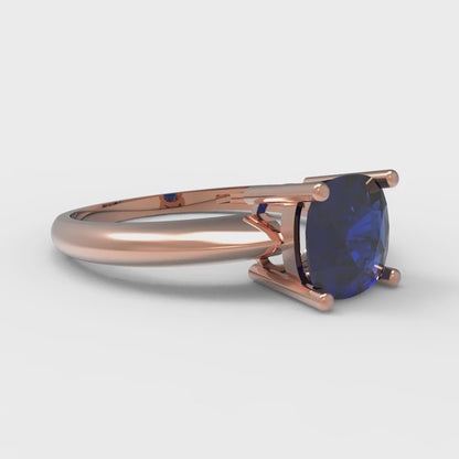 1.5 cttw Simulated Blue Sapphire Solitaire  Engagement Ring - Solid Gold (Cushion Cut,6.5mm)