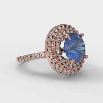 2.6 cttw Simulated Tanzanite Hidden Halo Engagement Ring - Solid Rose Gold (VVS1, Round Cut,8.0mm)