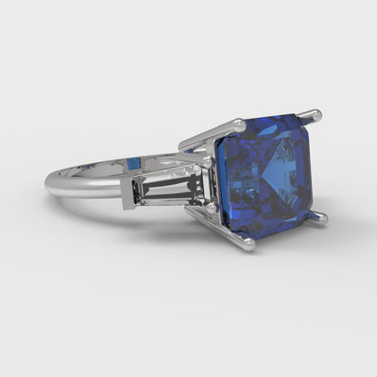 3 cttw Simulated Tanzanite Three-Stone Engagement Ring - Solid Gold (Asscher Cut,8.0mm)