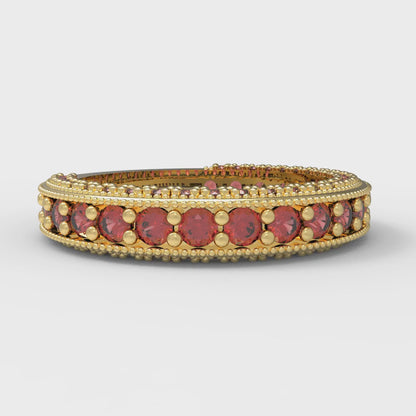 1.44 cttw Simulated Pink Tourmaline Round Cut Yellow Gold Eternity Wedding Band
