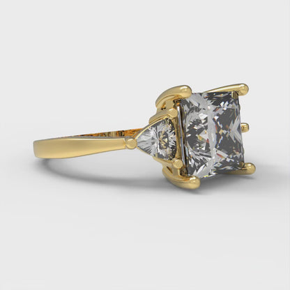 2.32 cttw White Sapphire Three-Stone Engagement Ring - Solid Yellow Gold (VVS1, Princess Cut,7.0mm)