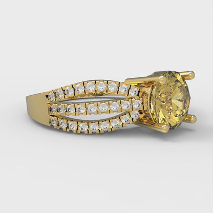 1.27 cttw Natural Citrine Solitaire with Zirconia Simulated Diamond Accents Engagement Ring - Solid Gold (Round Cut,6.5mm)