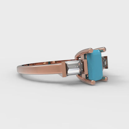 0.8 cttw Simulated Turquoise Three-Stone Engagement Ring - Solid Gold (Emerald Cut,6x4mm)