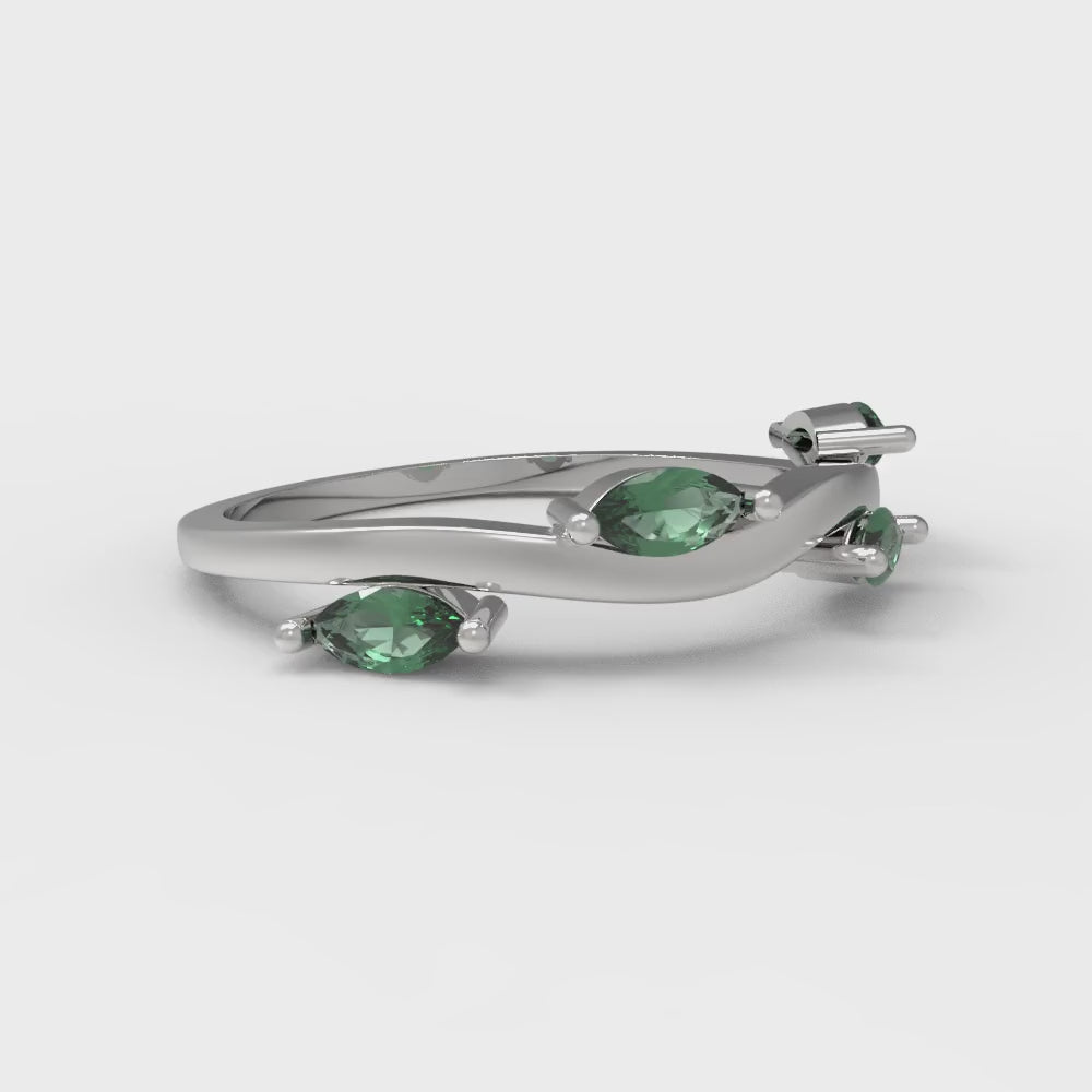 0.4 cttw Simulated Emerald Marquise Cut White Gold Eternity Wedding Band