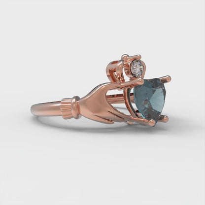 1.06 cttw Natural London Blue Topaz Celtic Claddagh Engagement Ring - Solid Gold (Heart Cut,6.5mm)