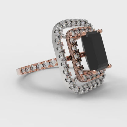 2.62 cttw Natural Onyx Hidden Halo Engagement Ring - Solid Rose/White Gold (VVS1, Emerald Cut,8X6.0mm)