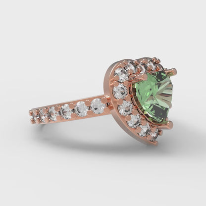 2.03 cttw Zirconia Simulated Green Diamond Hidden Halo Engagement Ring - Solid Gold (VVS1, Heart Cut,7.0mm)