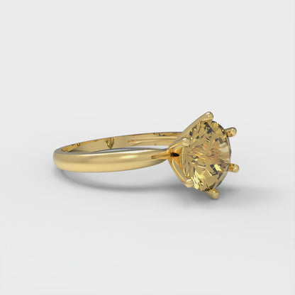 1.5 cttw Zirconia Simulated Yellow Diamond Solitaire  Engagement Ring - Solid Yellow Gold (VVS1, Round Cut,7.5mm)