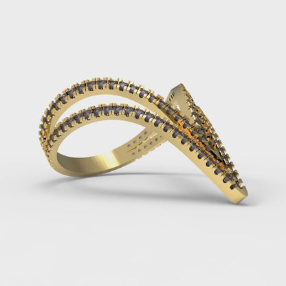 0.525 cttw Simulated Blue Sapphire Statement Engagement Ring - Solid Yellow Gold (VVS1, Round Cut,1.0mm)