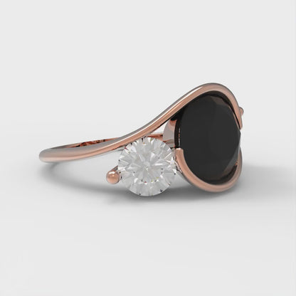3.5 cttw Natural Onyx Three-Stone Engagement Ring - Solid Rose Gold (VVS1, Round Cut,8.0mm)