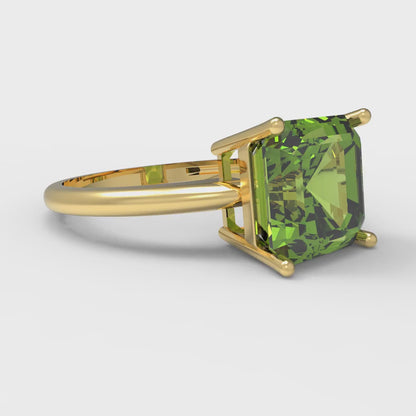 2.5 cttw Natural Peridot Solitaire  Engagement Ring - Solid Yellow Gold (VVS1, Asscher Cut,8.0mm)