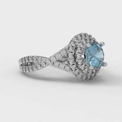 1.3125 cttw Natural Swiss Blue Topaz Hidden Halo Engagement Ring - Solid Gold (Round Cut,6mm)