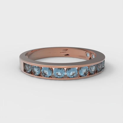 0.39 cttw Natural Swiss Blue Topaz Round Cut Rose Gold Eternity Wedding Band