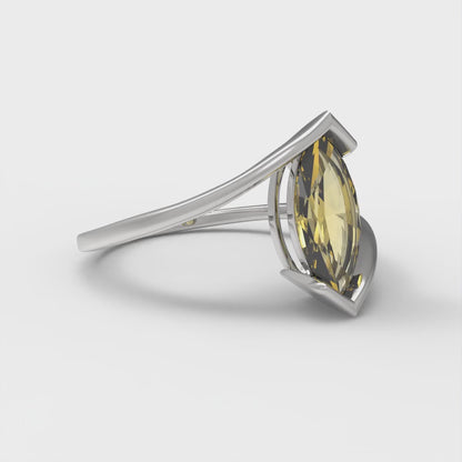 1 cttw Natural Citrine Solitaire  Engagement Ring - Solid White Gold (VVS1, Marquise Cut,10x8mm )