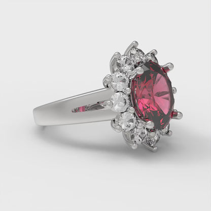 2.72 cttw Simulated Pink Tourmaline Hidden Halo Engagement Ring - Solid White Gold (VVS1, Oval Cut,9x7mm)