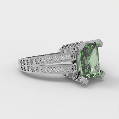 2.35 cttw Zirconia Simulated Green Diamond Solitaire with Zirconia Simulated Diamond Accents Engagement Ring - Solid Gold (VVS1, Emerald Cut,8x6mm)