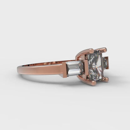 0.8 cttw White Sapphire Three-Stone Engagement Ring - Solid Gold (Emerald Cut,6x4mm)