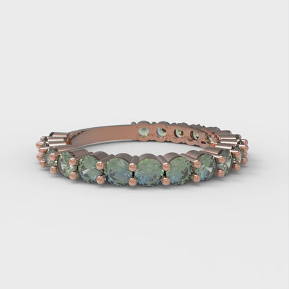 1.2 cttw Blue Moissanite Round Cut Rose Gold Eternity Wedding Band