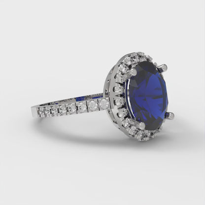 2.27 cttw Simulated Blue Sapphire Hidden Halo Engagement Ring - Solid Gold (Oval Cut,9X7mm)