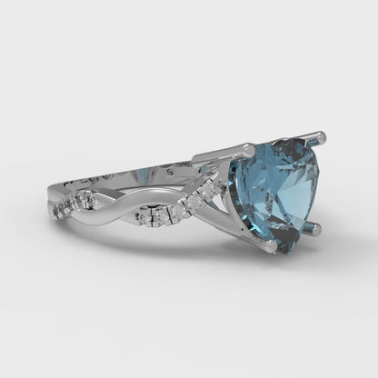 2.1 cttw Natural Aquamarine Solitaire with Zirconia Simulated Diamond Accents Engagement Ring - Solid Gold (Heart Cut,8mm)