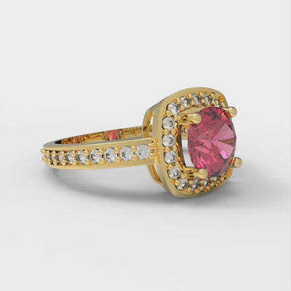 1.335 cttw Simulated Ruby Hidden Halo Engagement Ring - Solid Yellow Gold (VVS1, Round Cut,6.5mm)