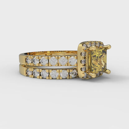 1.56 cttw Princess Cut Natural Citrine Bridal Set - Solid Yellow Gold Engagement Ring & Wedding Band