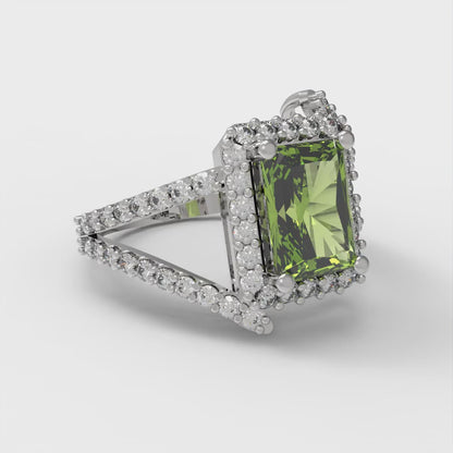 1.935 cttw Natural Peridot Hidden Halo Engagement Ring - Solid Gold (Emerald Cut,7.5x5.5mm)