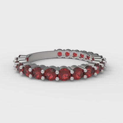 1.2 cttw Natural Garnet Round Cut White Gold Eternity Wedding Band