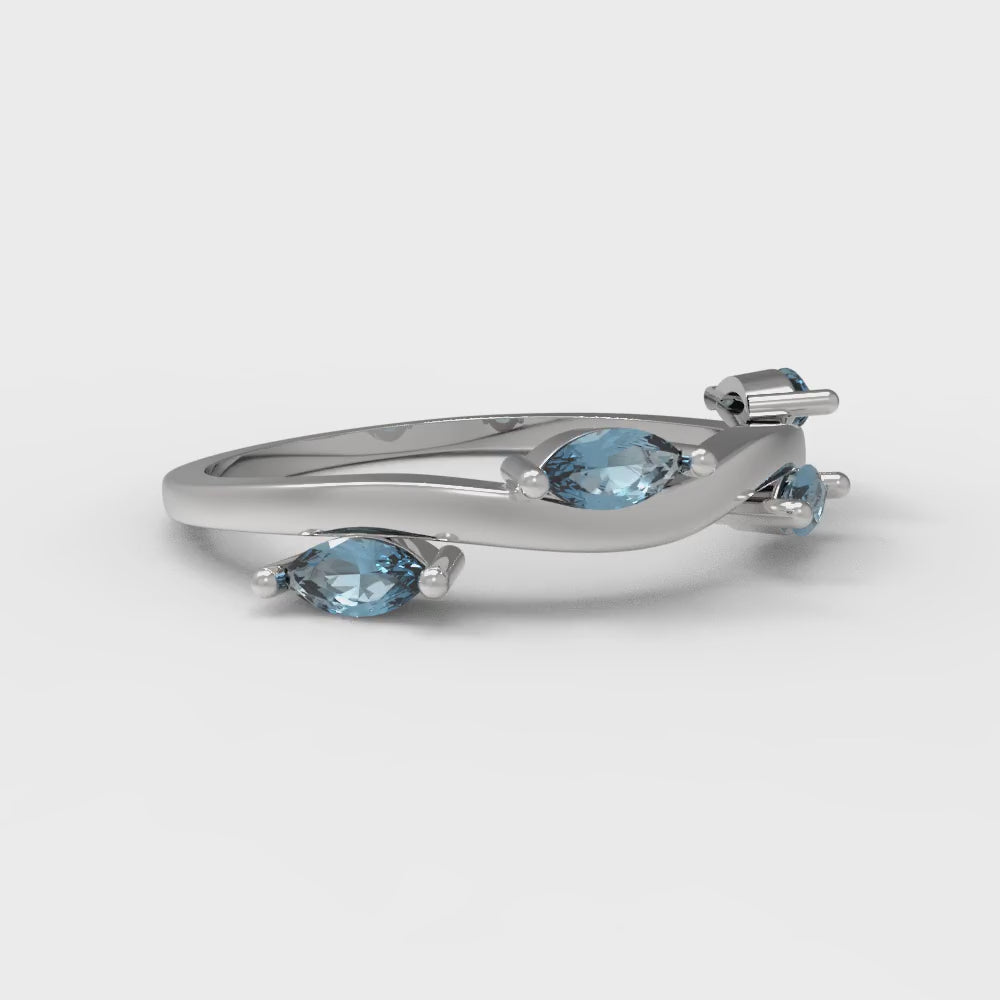 0.4 cttw Natural Swiss Blue Topaz Marquise Cut White Gold Eternity Wedding Band