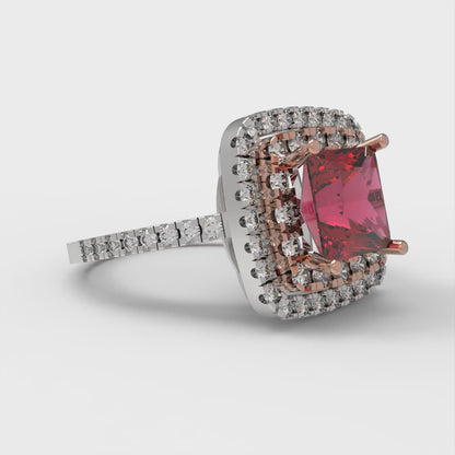 2.07 cttw Natural Garnet Hidden Halo Engagement Ring - Solid White/Rose Gold (VVS1, Princess Cut,6.5mm)