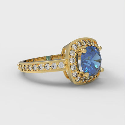 1.335 cttw Simulated Tanzanite Hidden Halo Engagement Ring - Solid Gold (Round Cut,6.5mm)