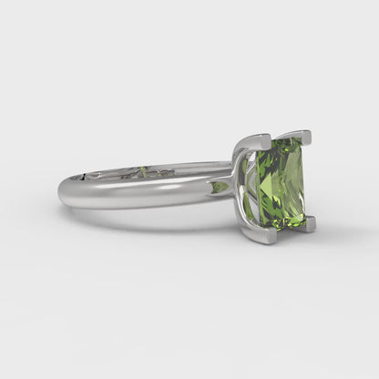 1 cttw Natural Peridot Solitaire  Engagement Ring - Solid White Gold (VVS1, Emerald Cut,7X5mm)