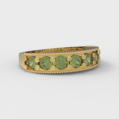 0.81 cttw Natural Peridot Round Cut Yellow Gold Eternity Wedding Band