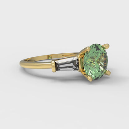 2 cttw Zirconia Simulated Green Diamond Three-Stone Engagement Ring - Solid Yellow Gold (VVS1, Round Cut,7.5mm)