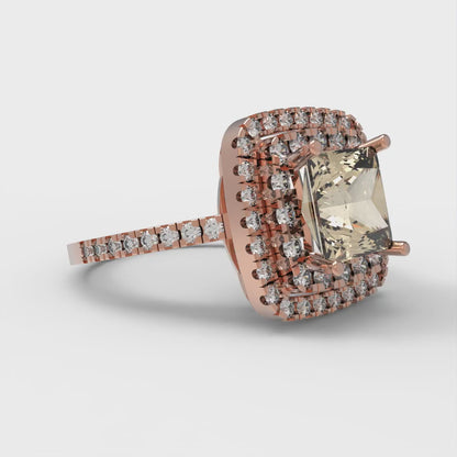 2.07 cttw Natural Morganite Hidden Halo Engagement Ring - Solid Rose Gold (VVS1, Princess Cut,6.5mm)