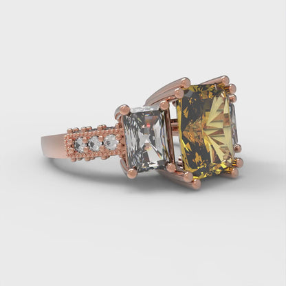4.27 cttw Natural Citrine Three-Stone Engagement Ring - Solid Gold (Emerald Cut,9x7mm)