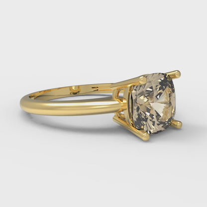 2 cttw Natural Morganite Solitaire  Engagement Ring - Solid Yellow Gold (VVS1, Cushion Cut,7mm)